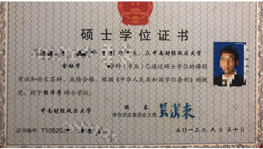同等学力硕士学位证书,中南财经政法大学
